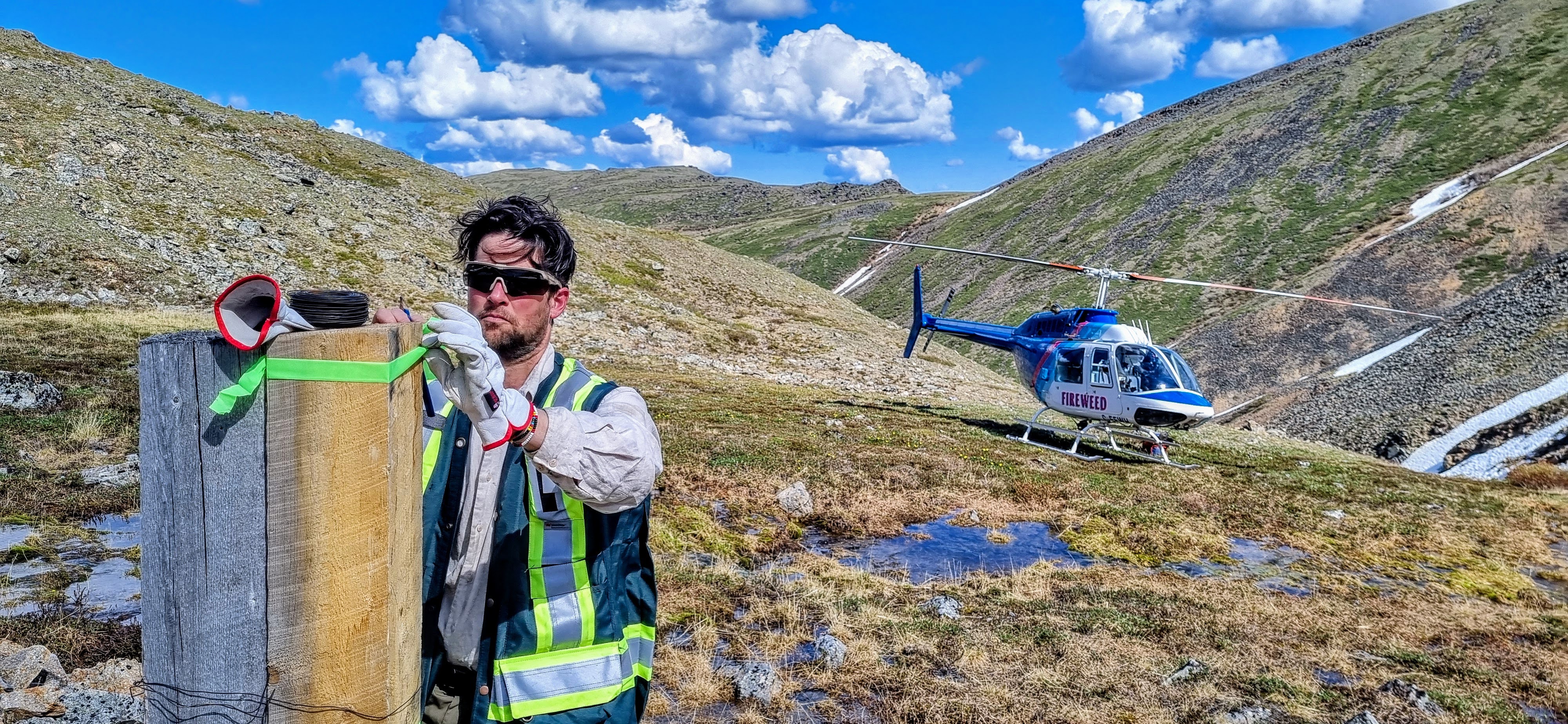 Helicopter supporting a remote Yukon placer claim staking operation